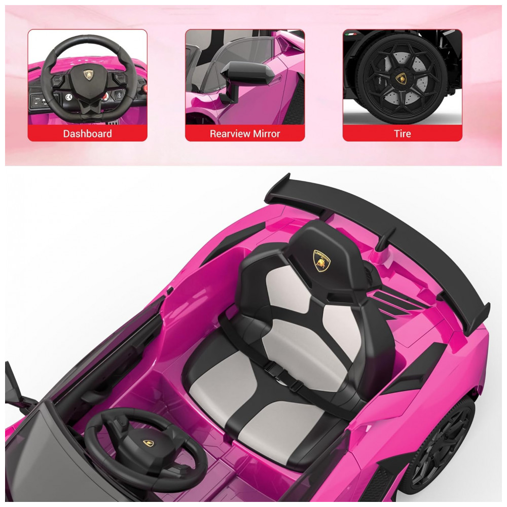 ECTQ1S8ZP2XF0B_4-1.jpg - Carro Elétrico Infantil Lamborghini Licenciado 12V SLEKVERSA, Controle Remoto, 2 Velocidades, Suspensão, Música, Luzes LED, Rosa