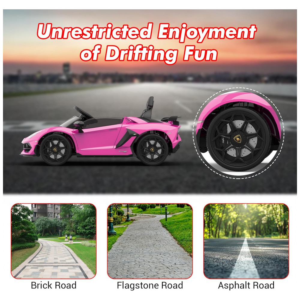 ECTQ1S8ZP2XF0B_6-1.jpg - Carro Elétrico Infantil Lamborghini Licenciado 12V SLEKVERSA, Controle Remoto, 2 Velocidades, Suspensão, Música, Luzes LED, Rosa