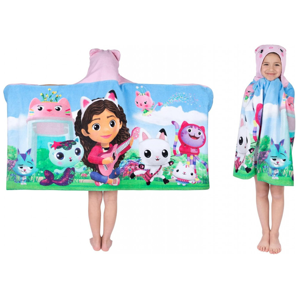 ECTQ1T4K5CW90B_0-2.jpg - Toalha com Capuz de Algodão Macio Franco Kids DreamWorks Gabby's Dollhouse para Banho Piscina e Praia 61 cm x 127 cm