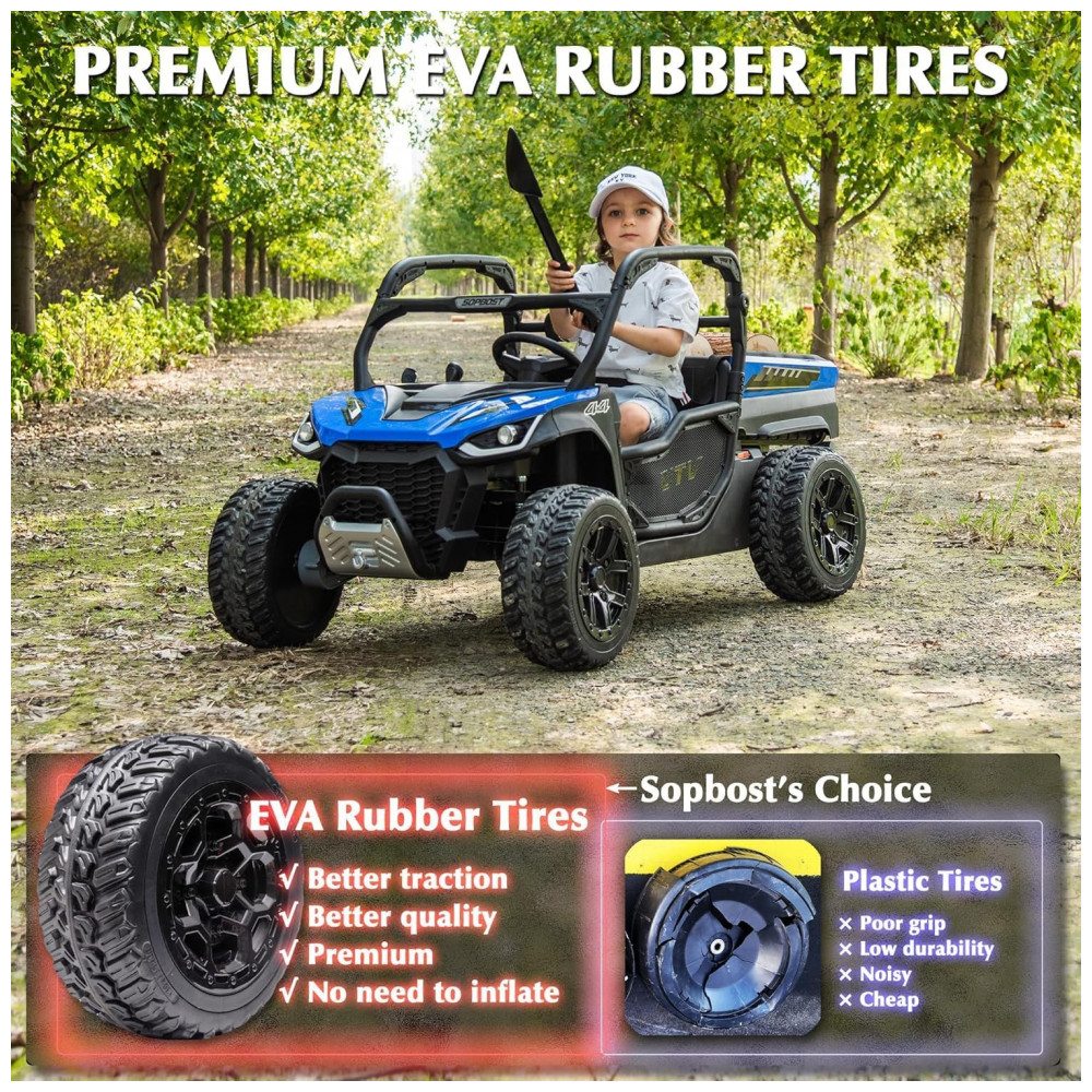 ECTQ1WHHQ84F0B_1-1.jpg - UTV Infantil Elétrico Sopbost Azul 24V 2 Lugares 4 Motores 75W Caçamba Grande Automática 4WD Pneus EVA Controle Bluetooth 10Ah