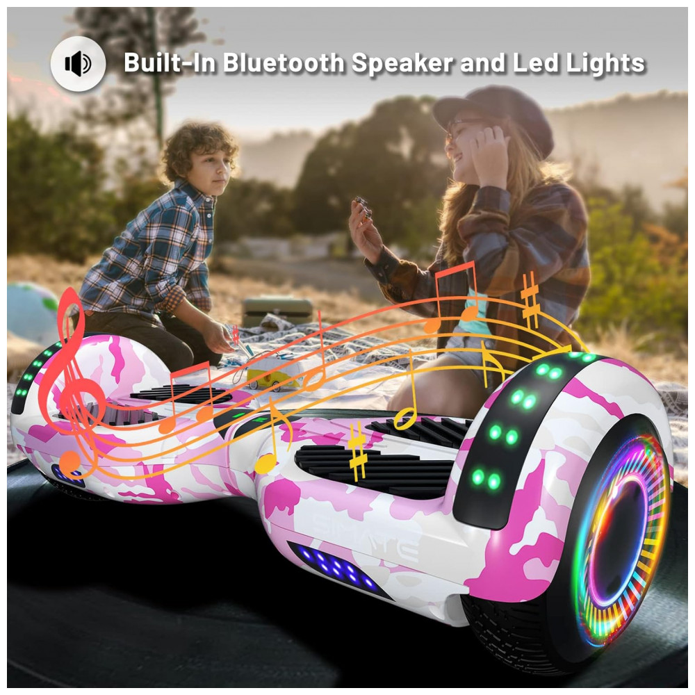 ECTQ1Y8S2P6B0B_1-1.jpg - Hoverboard SIMATE, Bluetooth com Luzes de LED e Controle de APP, Presente para Crianças e Adultos, para Todas as Idades - Rosa Camuflagem