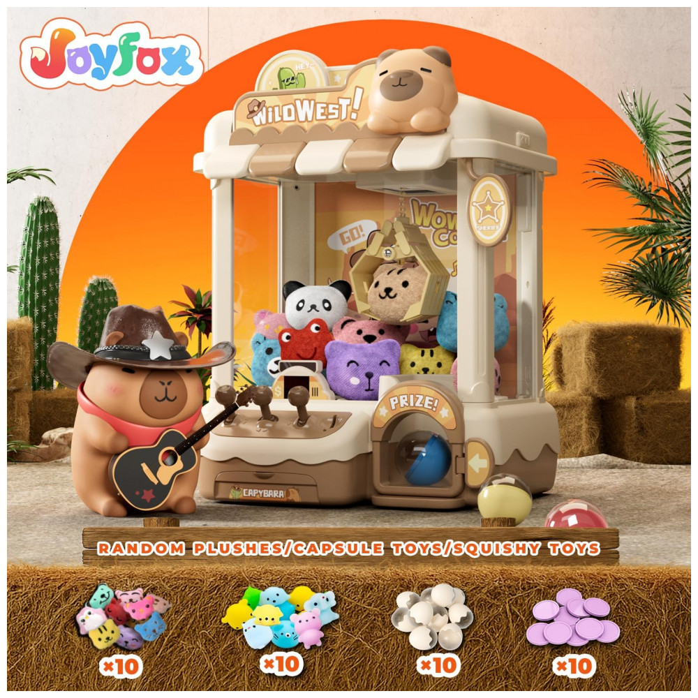 ECTQ1ZWZCP6F0B_1-1.jpg - Mini Máquina de Garra Capivara – Vending Machine Infantil Marrom e Bege, com Pelúcias, Cápsulas, Moedas, Luzes e Som