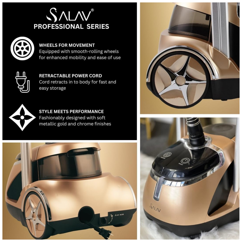 ECTQ21G4JY8F0B_1-1.jpg - SALAV Deluxe Edição Limitada Série Profissional de Vaporizador de Roupas com Duplo Suporte e Pedais, 3 Pacotes de Descalcificante,