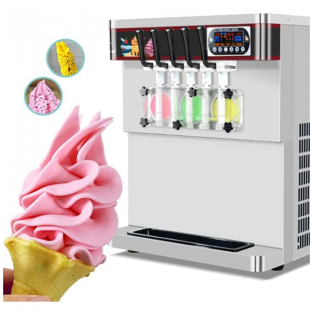 ECTQ21J49DZ80B_0-1.jpg - Máquina de Sorvete Profissional em Aço Inoxidável 40L por Hora com 5 Bicos e Tela LCD 110V 2000W Kolice Prata