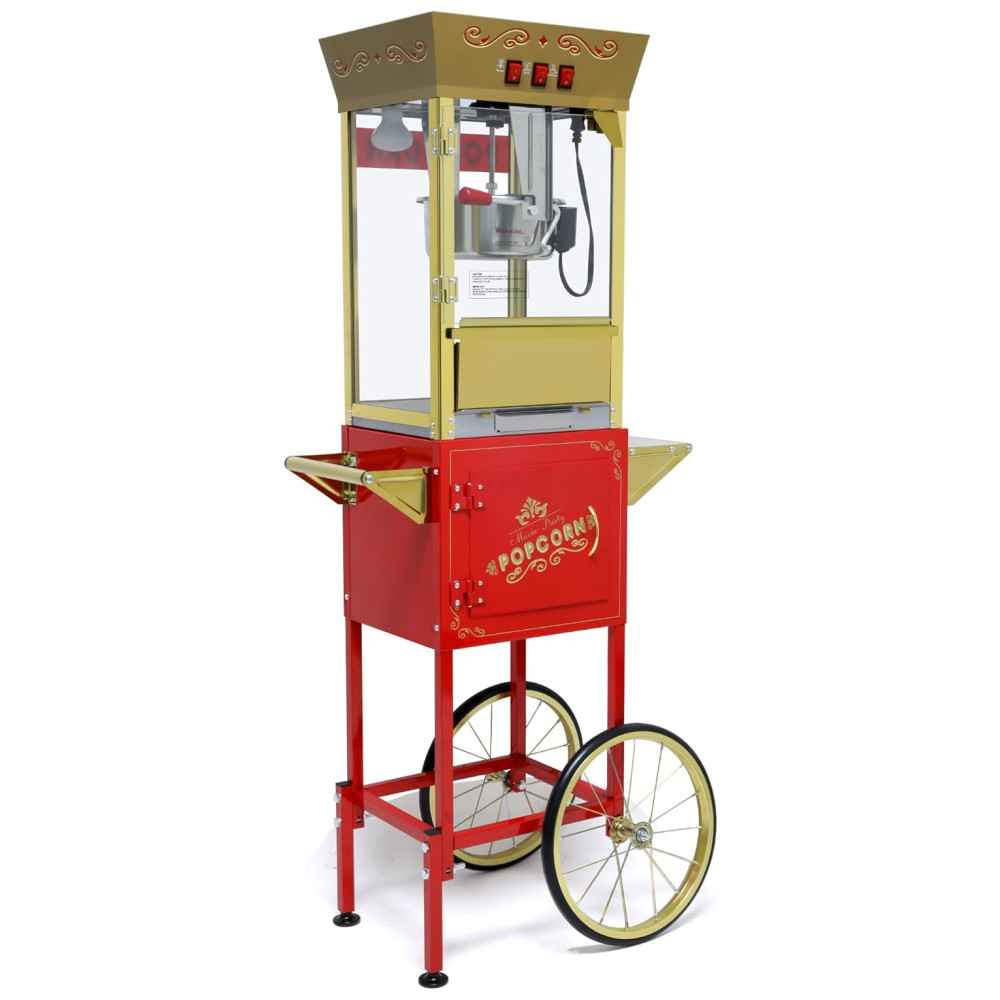 ECTQ221CLK4F0B_0.jpg - Pipoqueira de 340g com Carrinho, Vintage Popcorn Maker com Suporte, Rodas, Gavetas de Armazenamento, Colher de Medir e Pegador, Estilo de Cinema, Ideal,Wiilayok