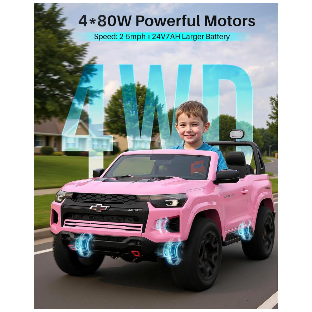ECTQ26VBT4KF0B_1-1.jpg - Carro Elétrico Infantil Chevrolet Licenciado Joywhale 24V 4WD, 2 Lugares, 320W, Controle Remoto, Suspensão, Música, Luzes LED, Rosa