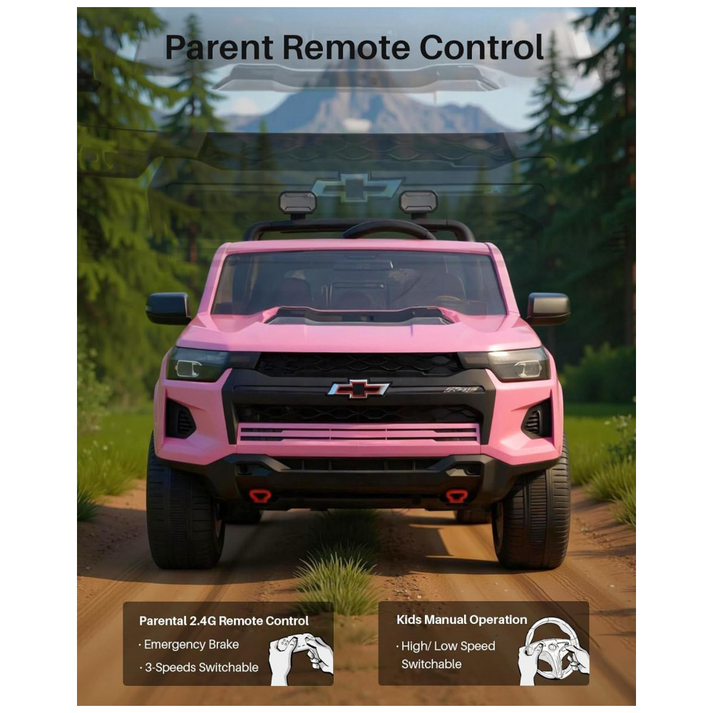 ECTQ26VBT4KF0B_3-1.jpg - Carro Elétrico Infantil Chevrolet Licenciado Joywhale 24V 4WD, 2 Lugares, 320W, Controle Remoto, Suspensão, Música, Luzes LED, Rosa