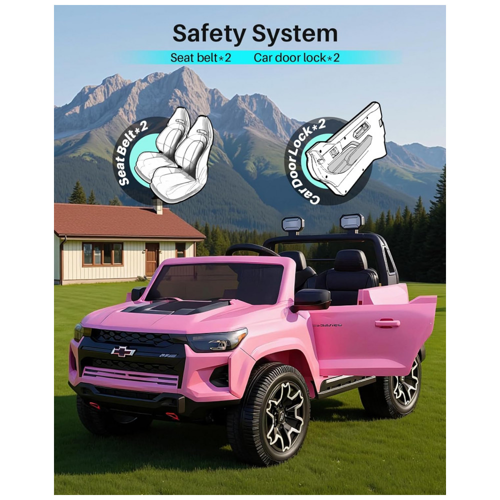 ECTQ26VBT4KF0B_4-1.jpg - Carro Elétrico Infantil Chevrolet Licenciado Joywhale 24V 4WD, 2 Lugares, 320W, Controle Remoto, Suspensão, Música, Luzes LED, Rosa