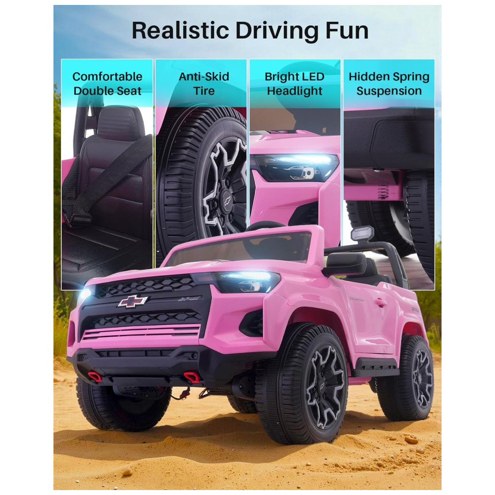 ECTQ26VBT4KF0B_5-1.jpg - Carro Elétrico Infantil Chevrolet Licenciado Joywhale 24V 4WD, 2 Lugares, 320W, Controle Remoto, Suspensão, Música, Luzes LED, Rosa