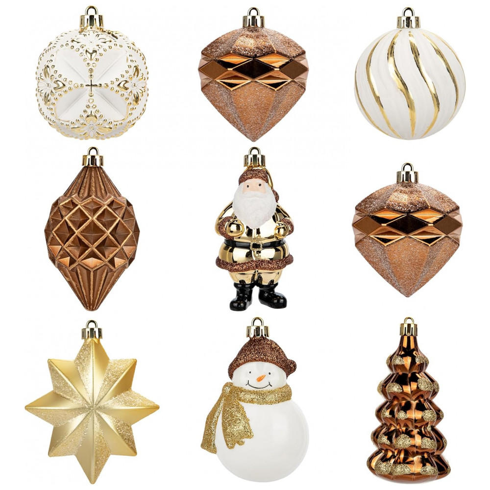 Conjunto de 9 Enfeites de Natal em Bronze para Árvore de Natal, Diversos Designs com Boneco de Neve, Papai Noel, Bolas Decorativas,Villa Como