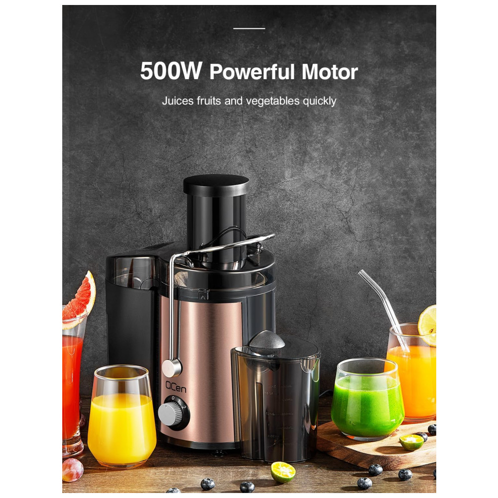 Extrator de Sucos 800W QCen com Centrífuga e Boca Larga para Frutas e Vegetais - Aço Inoxidável Rose Gold 800W - Imagem 5