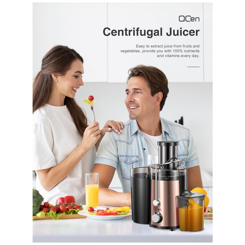 Extrator de Sucos 800W QCen com Centrífuga e Boca Larga para Frutas e Vegetais - Aço Inoxidável Rose Gold 800W - Imagem 8