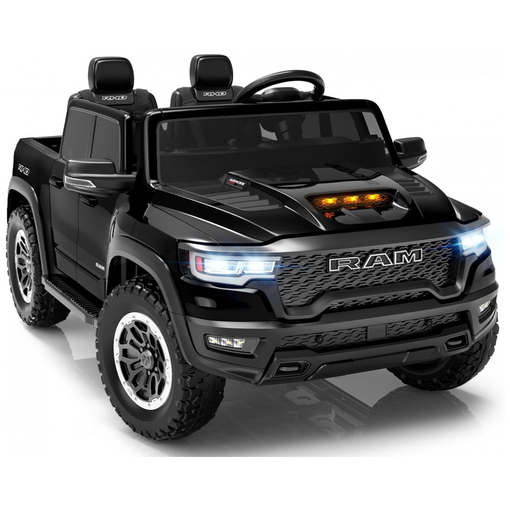 ECTQ2H4BS2CF0B_0-1.jpg - Carro Elétrico Infantil RAM 1500 24V Preto 2 Lugares com Controle Remoto, Bluetooth, Luzes LED, Baú e Cinto de Segurança
