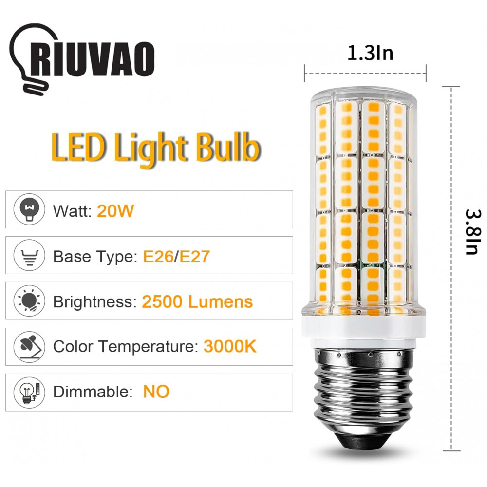 ECTQ2KR13TMC0B_1-1.jpg - Lâmpada de LED 20W Equivalente a 200W 2500 Lumens Super Branca 3000K E26E27 Amarela - RIUVAO