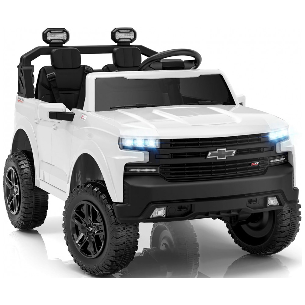 ECTQ2TJ2BNKF0B_0-1.jpg - Carro Elétrico Infantil Chevrolet Silverado 24V Branco 2 Lugares com Controle Remoto, Bluetooth, Luzes LED e Cinto de Segurança