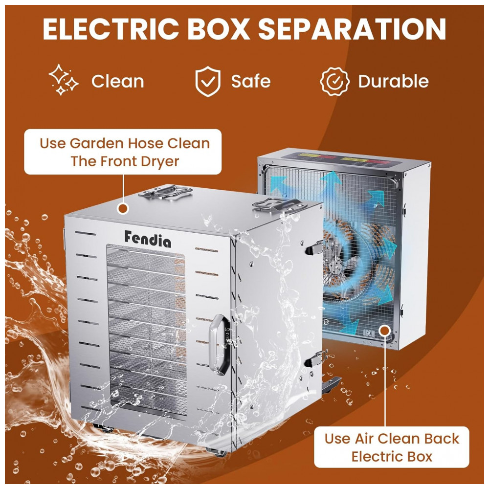 ECTQ2V9PD7HF0B_1-1.jpg - Desidratador de Alimentos para Jerky com 10 Bandejas de Aço Inoxidável, 1000W, Temporizador de 24 Horas e Controle de Temperatura a 90°C, Fendia