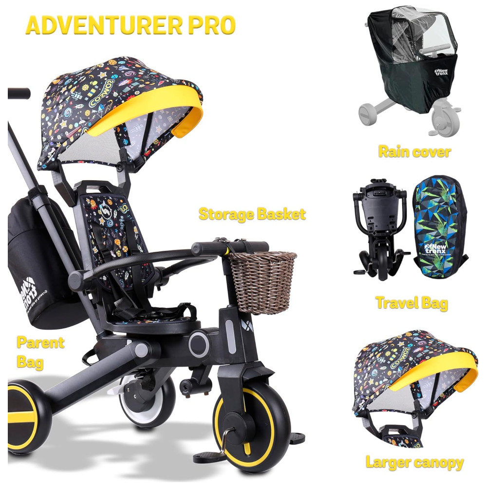 ECTQ2VP9645C0B_1-1.jpg - Triciclo Infantil com Cesta Mochila de Viagem e Bolsa para os Pais para Crianças de 1 a 5 Anos NewtronX Preto