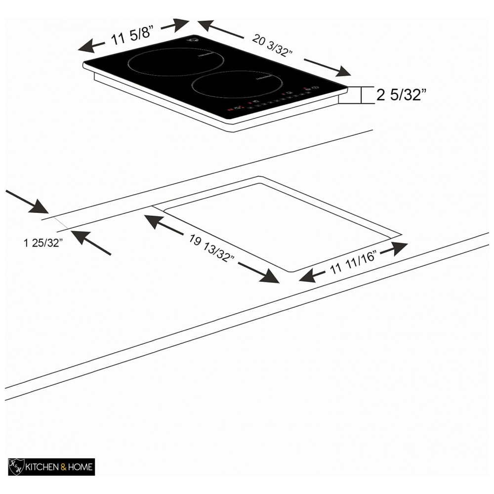 ECTQ2WQ6F1680B_5-1.jpg - Cooktop de Indução Elétrico Embutido K&H 2 Queimadores 110V 1800W