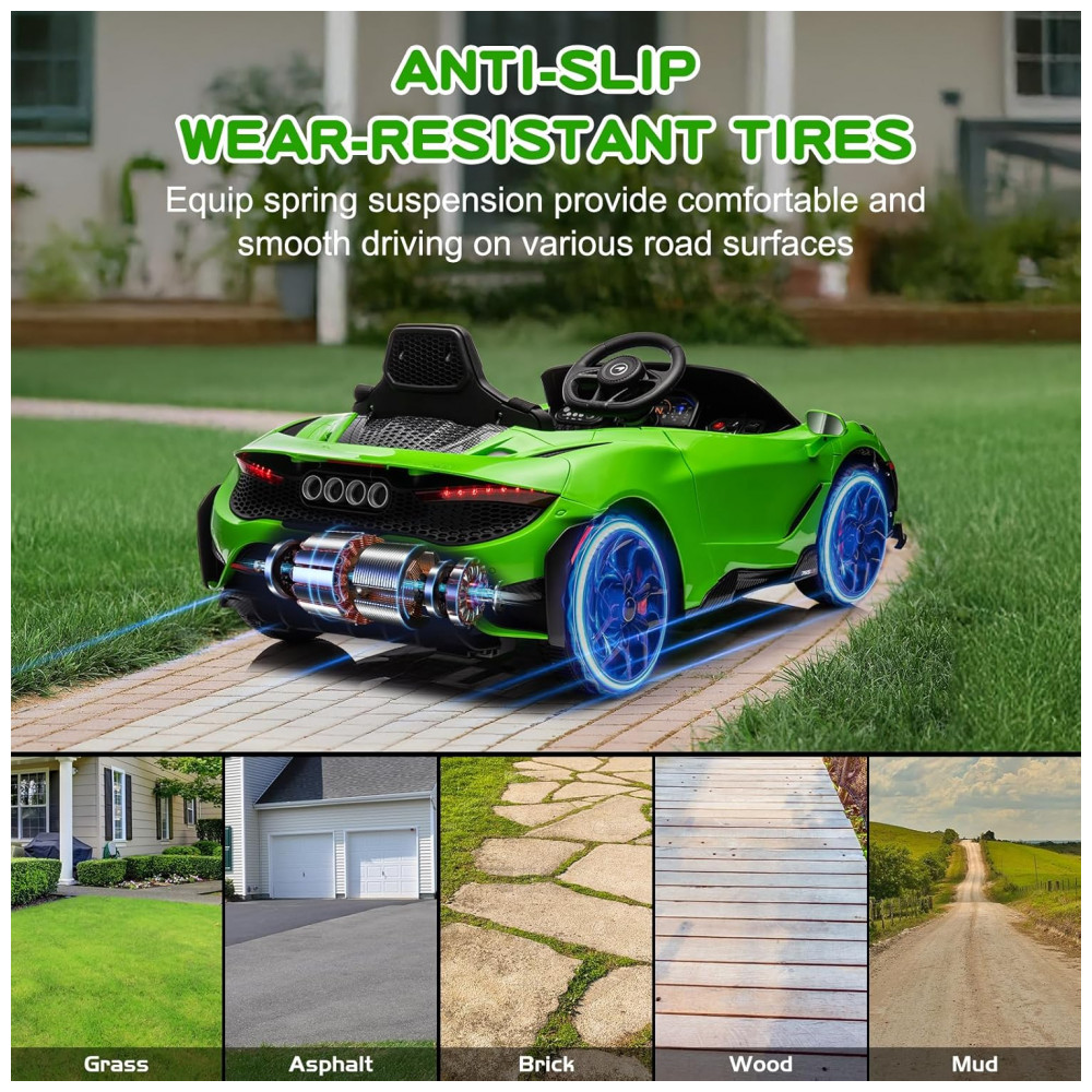 ECTQ2Y5J32SD0B_4-1.jpg - Carro Elétrico Infantil McLaren 765LT Licenciado 12V, 1 Lugar, 2 Motores 30W, Controle Remoto, Bluetooth, Luzes LED, Verde