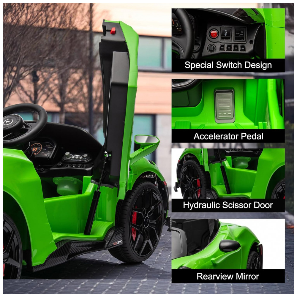 ECTQ2Y5J32SD0B_5-1.jpg - Carro Elétrico Infantil McLaren 765LT Licenciado 12V, 1 Lugar, 2 Motores 30W, Controle Remoto, Bluetooth, Luzes LED, Verde