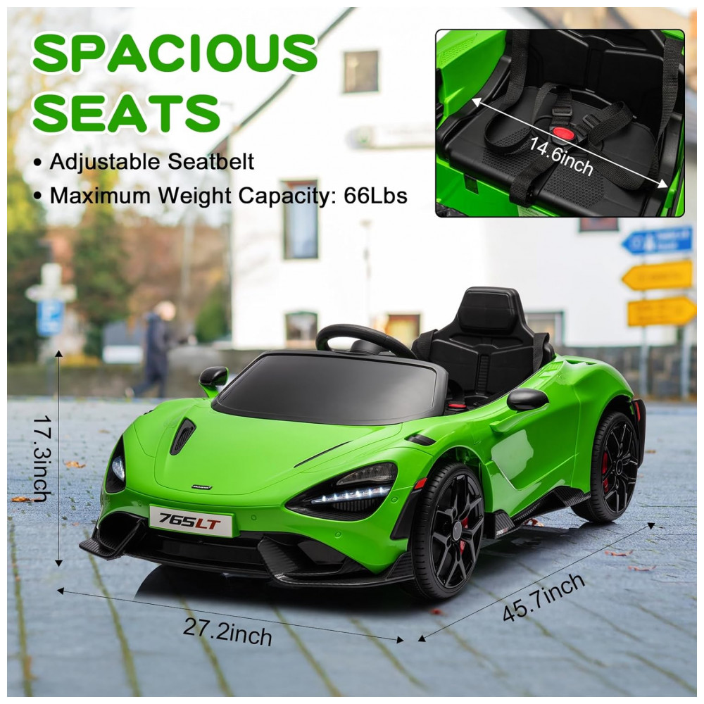 ECTQ2Y5J32SD0B_6-1.jpg - Carro Elétrico Infantil McLaren 765LT Licenciado 12V, 1 Lugar, 2 Motores 30W, Controle Remoto, Bluetooth, Luzes LED, Verde