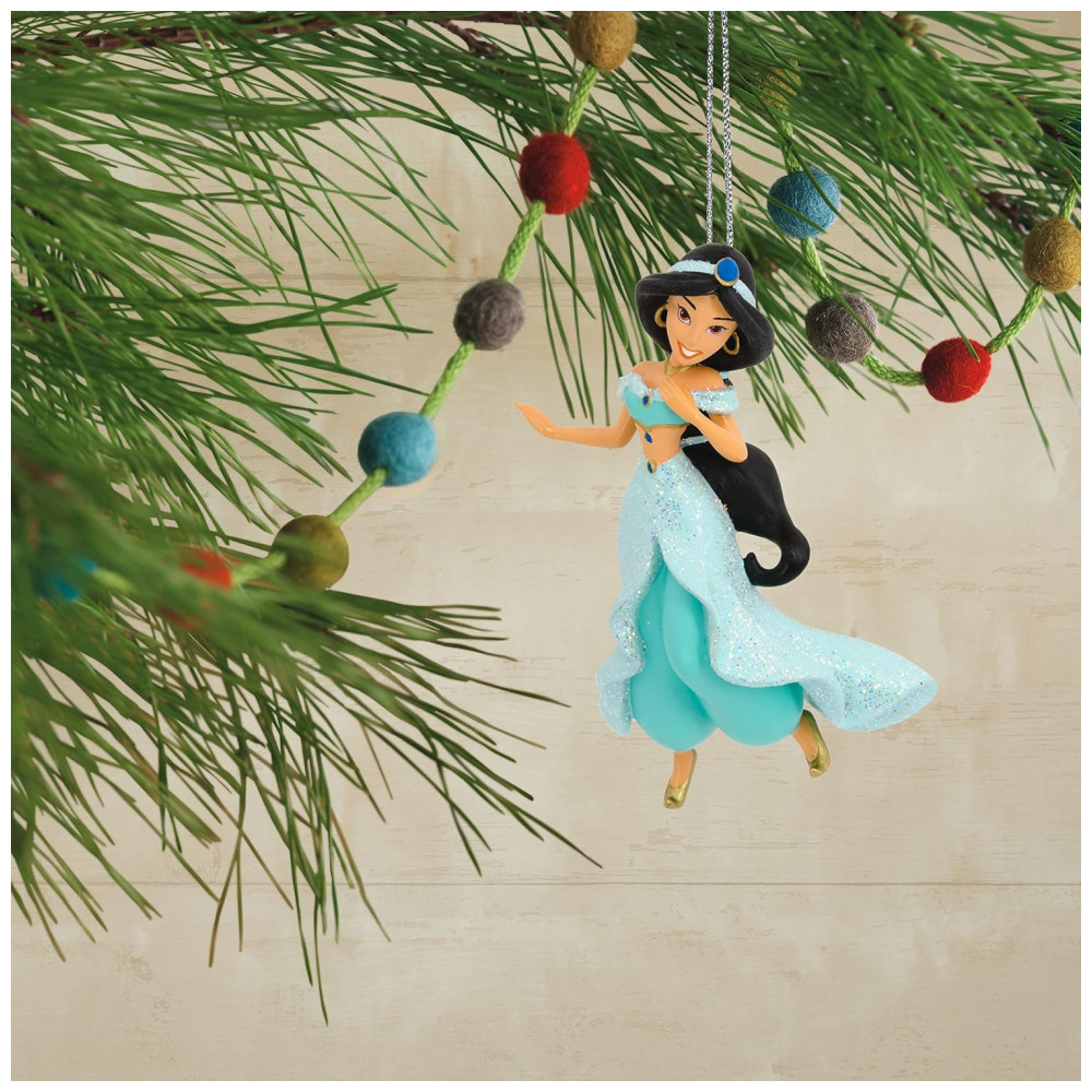 ECTQ32HXQMR90B_4-1.jpg - Enfeite de Natal Hallmark Keepsake Disney Princesa Jasmine Aladdin, Resina 5,7x3,2x6,3 cm com Glitter