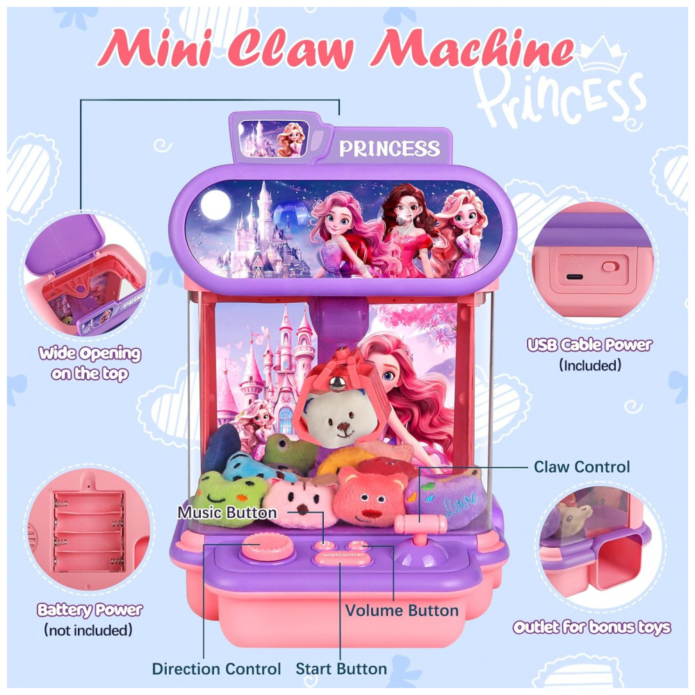 ECTQ334DBWQD0B_1-1.jpg - Máquina de Garra Rosa e Lilás TingingYuli – Mini Arcade Infantil com 20 Pelúcias, Luzes LED, Som e Compartimento para Prêmios