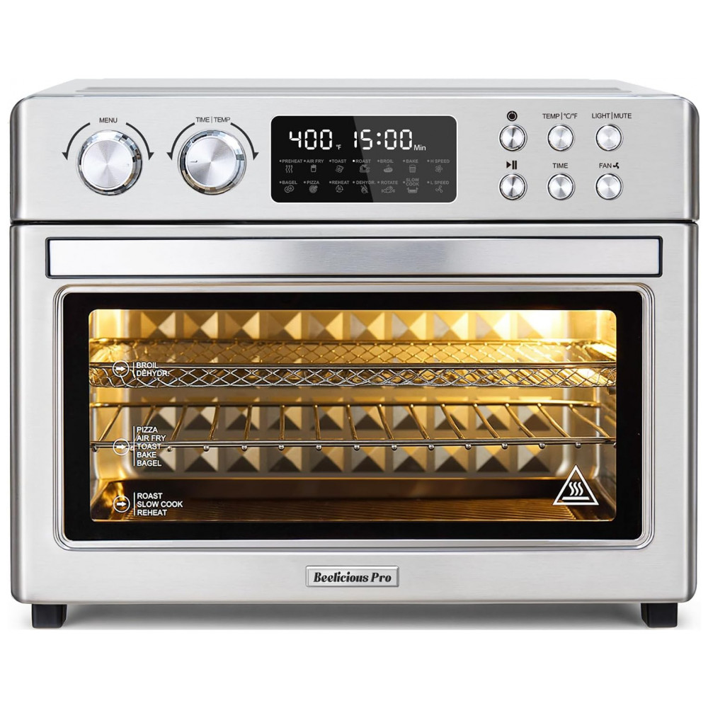 ECTQ33MTM9XF0B_0-1.jpg - Forno Elétrico Air Fryer Beelicious Pro 28L Inox 12-em-1, 3 Níveis, Rotisserie, 1700W, Painel Digital, Acessórios, Convecção