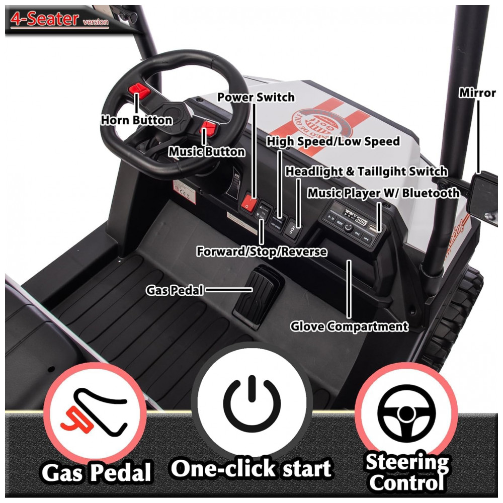 ECTQ341K9FSD0B_4-1.jpg - Carrinho Elétrico Infantil 4x4 24V Sopbost, 4 Lugares, Controle Remoto, Suspensão EVA, 4 Motores, MP3 Bluetooth, Branco