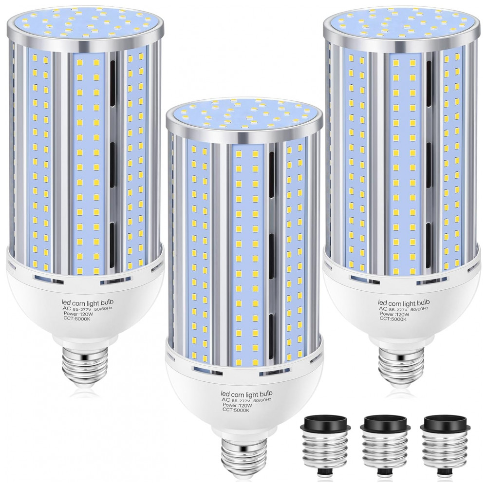 Lâmpada LED Corn 120W (3 un), 15.800LM, 5000K,fanless, base E26/E39, ideal para garagem,galpão, fábrica, oficina e área externa, XYCN.