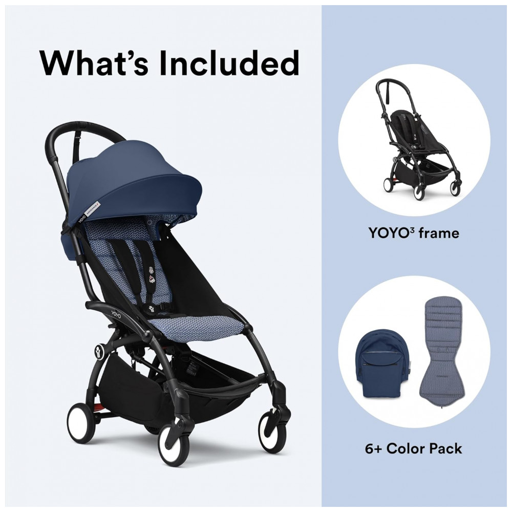 ECTQ34C6SJ8D0B_7-1.jpg - Carrinho de Bebê Stokke YOYO3 Azul Air France - Estrutura Preta Dobrável Assento Reclinável Cinto 5 Pontos Capota Anti-UV UPF 50+