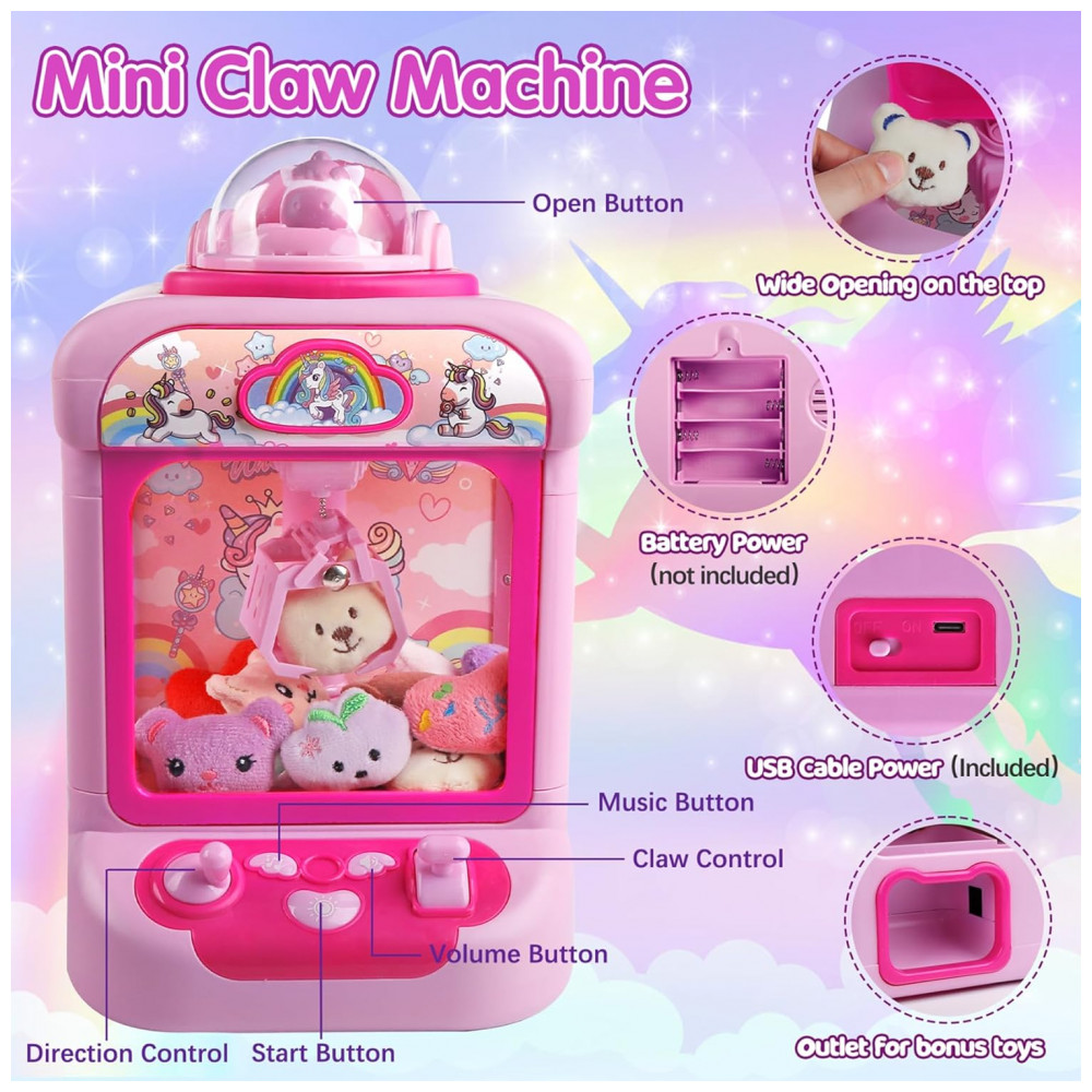 ECTQ37PCFRHC0B_1-1.jpg - Máquina de Garra Unicornio TingingYuli Rosa Mini Arcade Eletrônica com 20 Pelúcias e Dispensador de Doces para Crianças