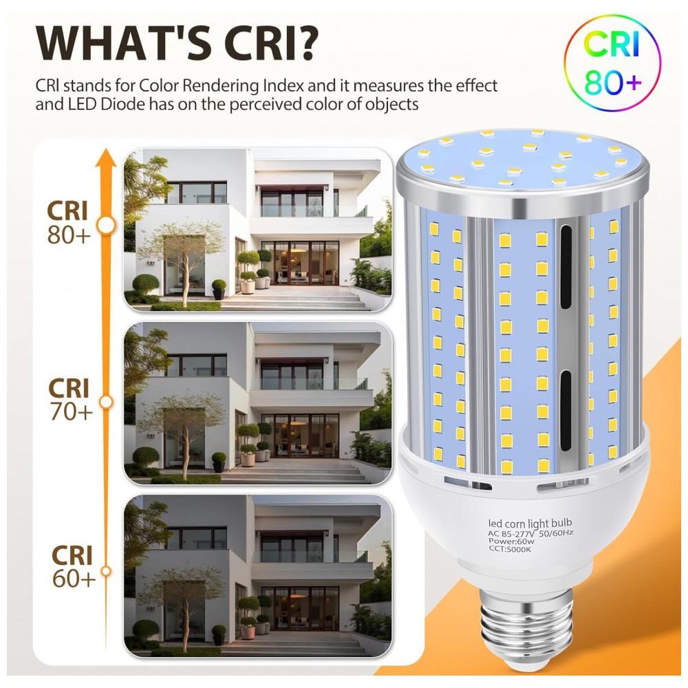 Lâmpada LED Corn 60W (2 un),6900LM, 5000K,fanless, base E26/E39,ideal para garagem, galpão, fábrica, oficina e área externa,XYCN. - Imagem 4