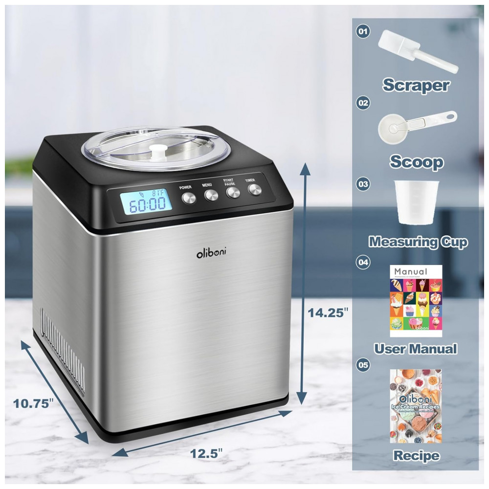 Máquina de Sorvete Oliboni 2,46 Litros com Compressor, Display Digital LCD, Sem Necessidade de Pré-Congelamento, Máquina de Sorvete Automática - Imagem 4