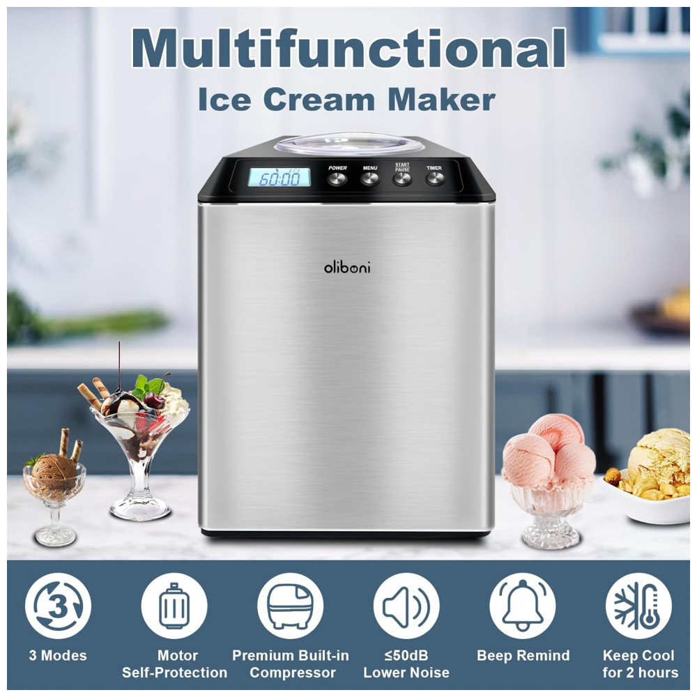 Máquina de Sorvete Oliboni 2,46 Litros com Compressor, Display Digital LCD, Sem Necessidade de Pré-Congelamento, Máquina de Sorvete Automática - Imagem 5