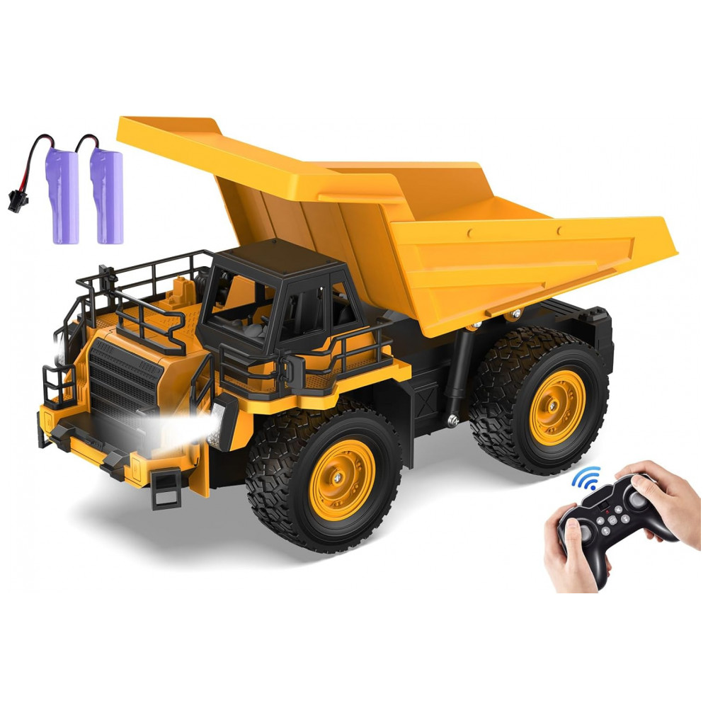 Caminhão Basculante de Controle Remoto 9 Canais na Escala 1:18, Brinquedo de Construção com Luzes e Sons Realistas, Rodas Todo-Terreno, KIDDITOY