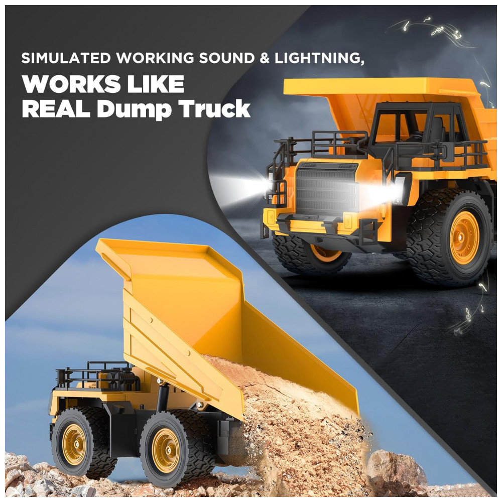 ECTQ3DWQNDYD0B_2-1.jpg - Caminhão Basculante de Controle Remoto 9 Canais na Escala 1:18, Brinquedo de Construção com Luzes e Sons Realistas, Rodas Todo-Terreno, KIDDITOY
