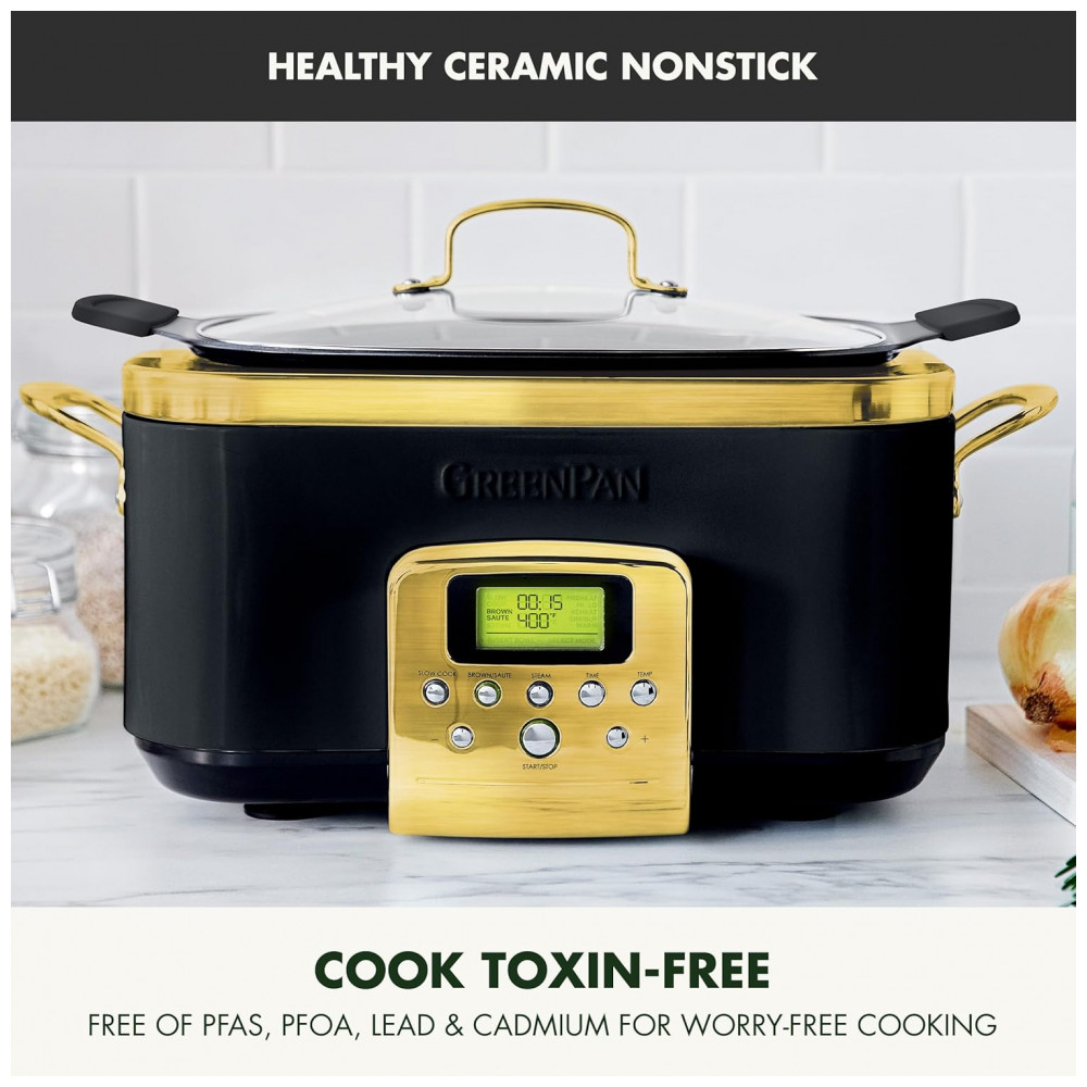 ECTQ3R18PJRC0B_1-1.jpg - MultiCooker GreenPan Elite 8 em 1 Programável 5,68 litros, Revestimento Cerâmico Antiaderente Livre de PFAS, Dourado
