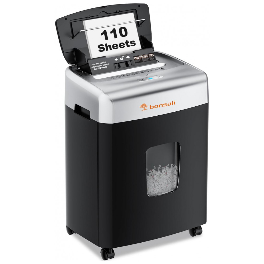 ECTQ3T6K3JSC0B_0-1.jpg - Triturador de Papel Bonsaii para Escritório, 110 Folhas Autofeed para Uso Residencial, Triturador de Alta Capacidade por 30 Minutos com Corte Micro