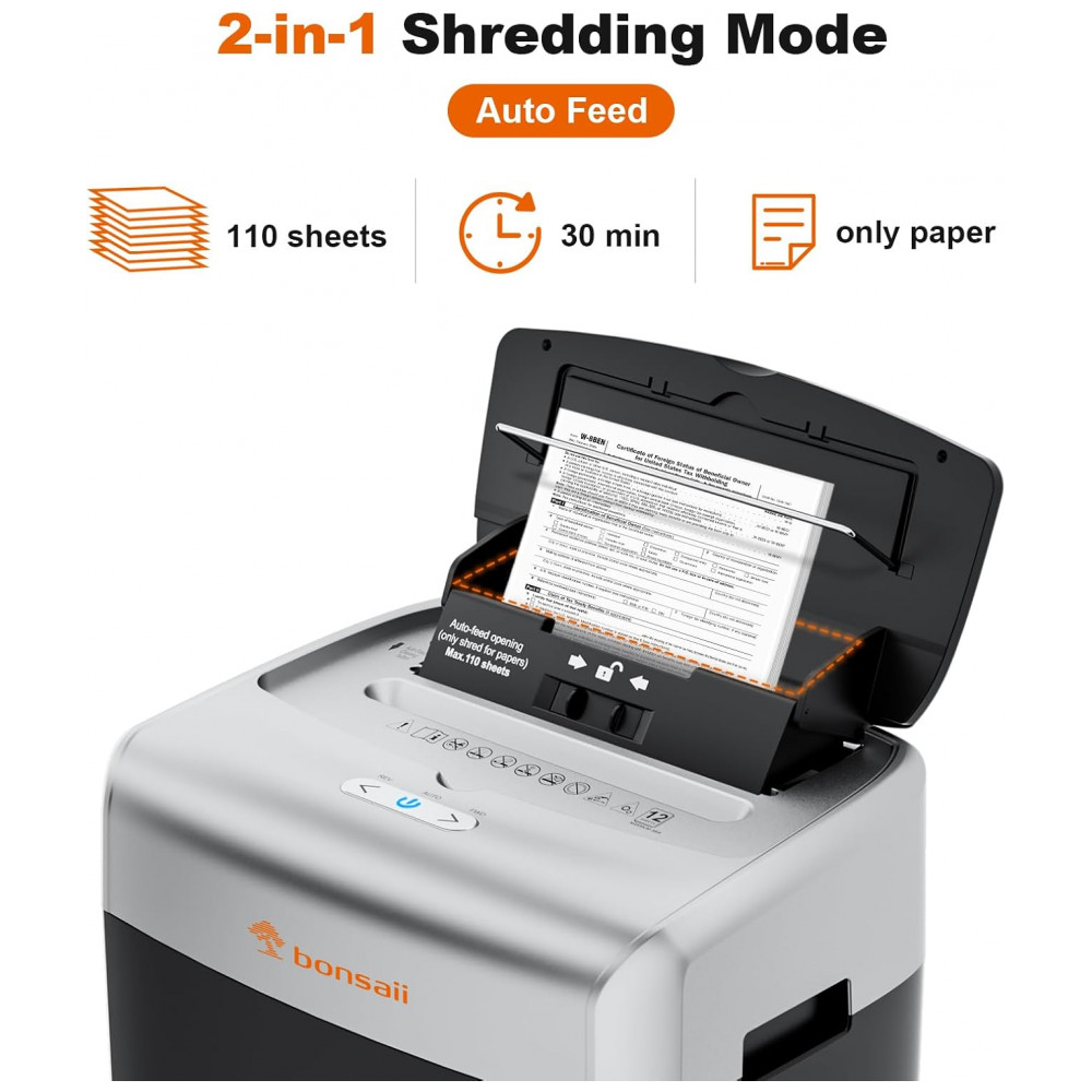 ECTQ3T6K3JSC0B_1-1.jpg - Triturador de Papel Bonsaii para Escritório, 110 Folhas Autofeed para Uso Residencial, Triturador de Alta Capacidade por 30 Minutos com Corte Micro