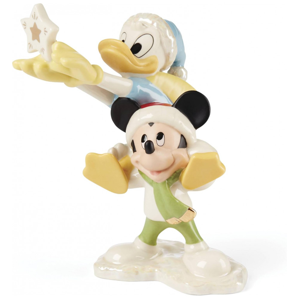 ECTQ3ZN9DSSC0B_2-1.jpg - Conjunto de 5 Figuras Decorativas Lenox Disney Winter Fun em Porcelana Bege com Detalhes em Ouro 24K, Altura 12 cm