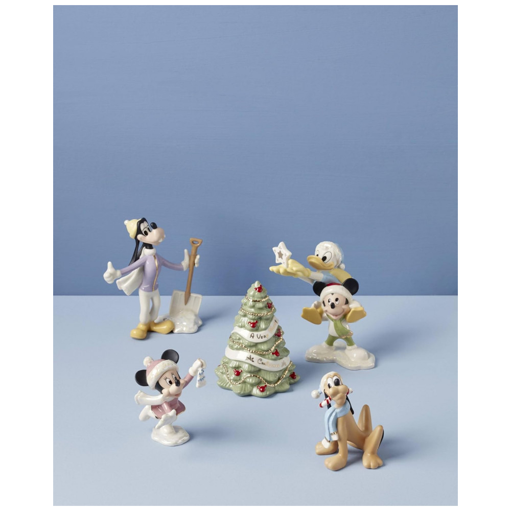 ECTQ3ZN9DSSC0B_5-1.jpg - Conjunto de 5 Figuras Decorativas Lenox Disney Winter Fun em Porcelana Bege com Detalhes em Ouro 24K, Altura 12 cm