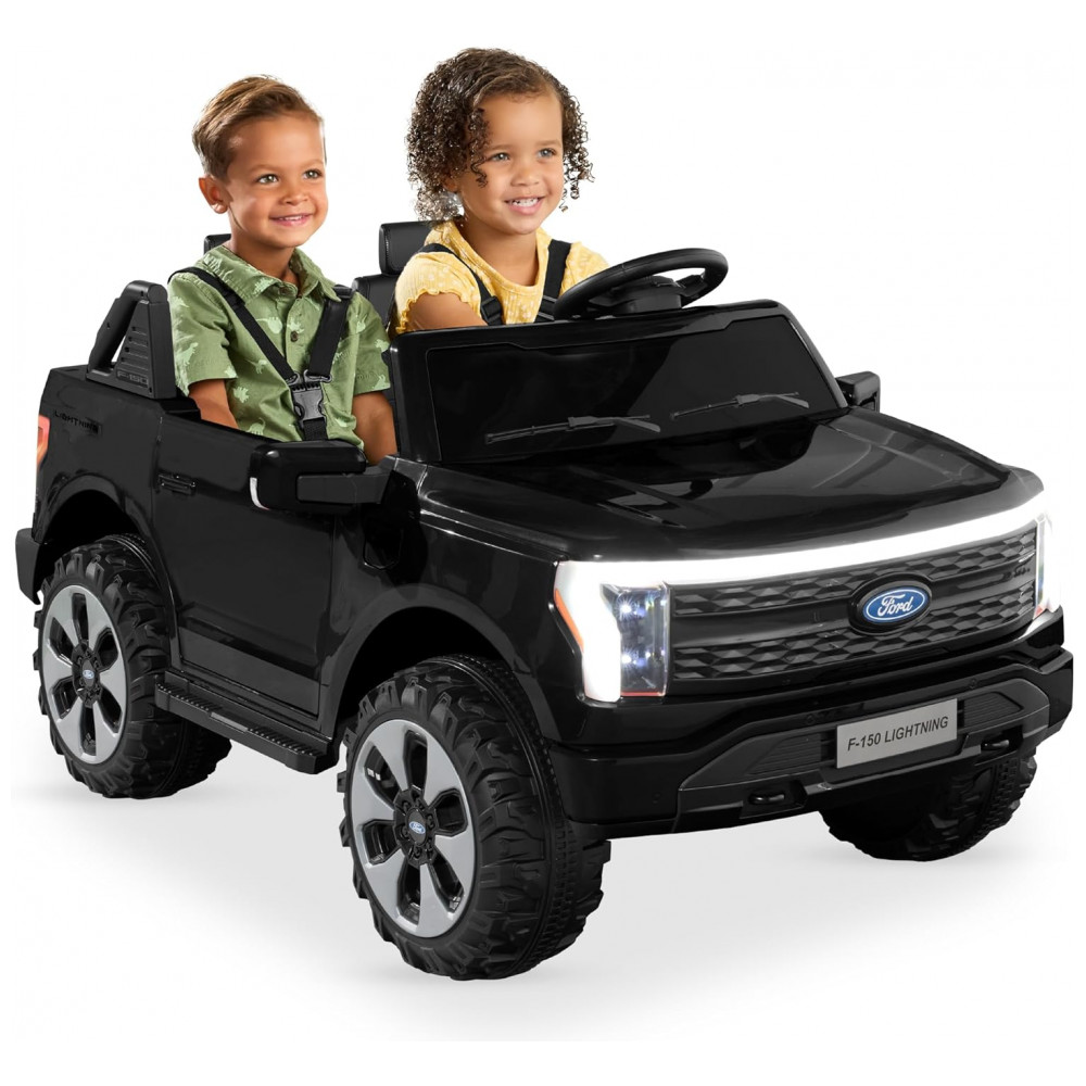 ECTQ42SKR6MD0B_0-1.jpg - Carro Elétrico Infantil Licenciado Best Choice Products Ford F-150 Lightning 24V Preto, 2 Lugares, com Controle Remoto e Bluetooth, Capacidade de 60 kg