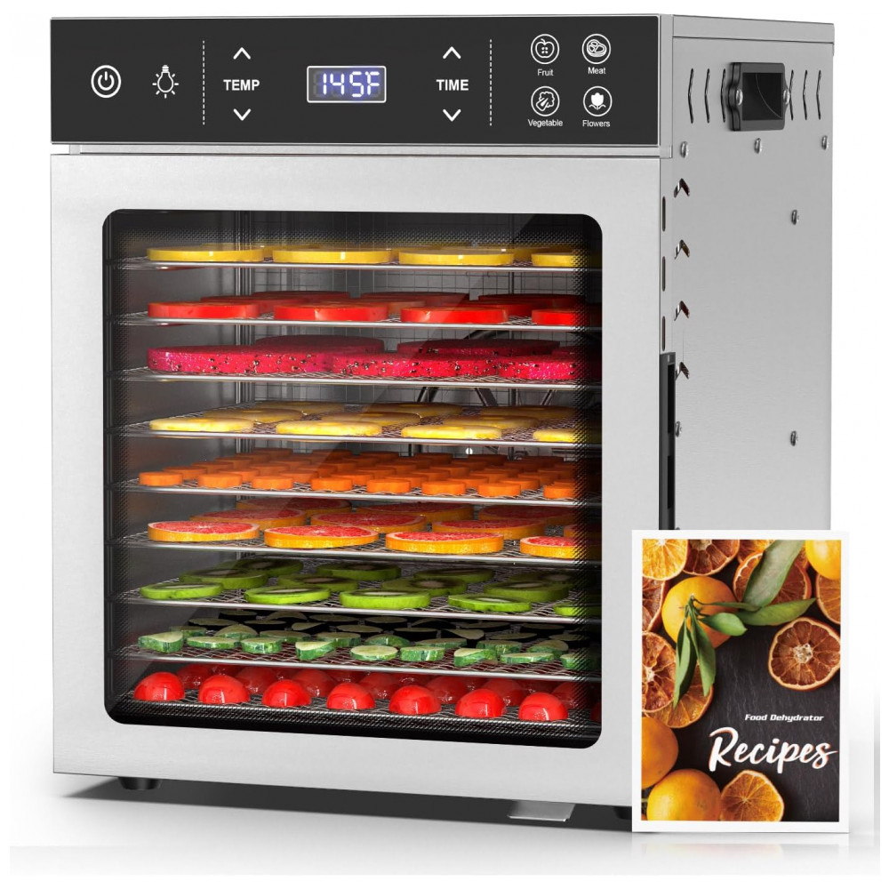 ECTQ42SWLCPF0B_0-1.jpg - Desidratador de Alimentos HOPERAN em Aço Inoxidável 800W Máquina de Desidratação Elétrica com 4 Programas, Temporizador Ajustável, Controle de Tempera