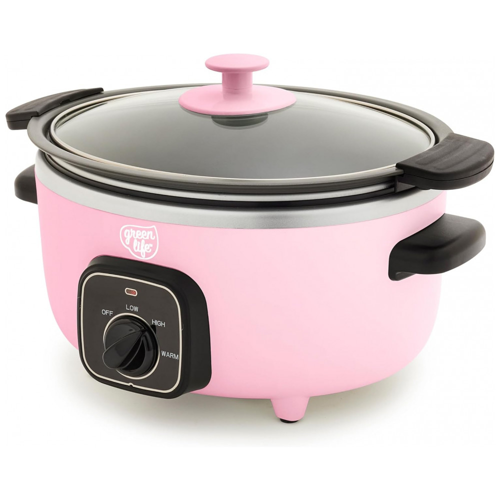 ECTQ43F1N5VD0B_0-1.jpg - Cooker GreenLife 3,31 Litros: Panela Lenta Não Tóxica com Revestimento Cerâmico Antiaderente Removível, Programável, Mantém Quente, Pode Ser Usada no Fogão