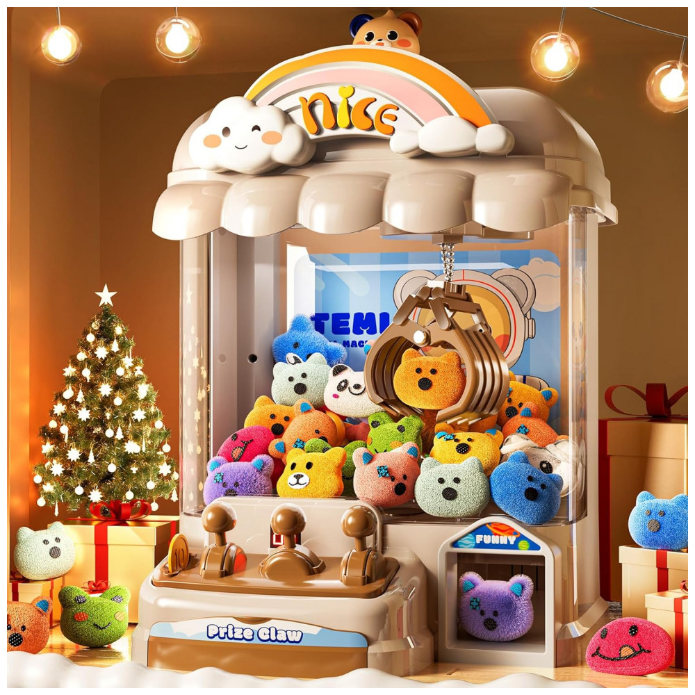 ECTQ44MG7WHF0B_0-1.jpg - Máquina de Garra Eletrônica Marrom MSKOLER – Vending Machine Infantil Urso com 10 Mini Pelúcias 20 Moedas Som e Temporizador de 60s