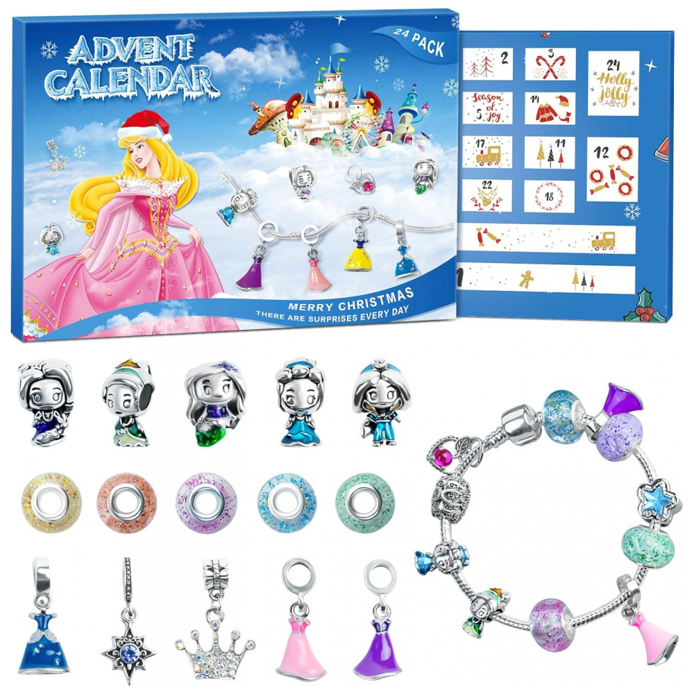 Calendário do Advento de Natal 2025 - Calendário Princesas 24 Dias Frozen com Pulseira Encanto DIY - Myouth,