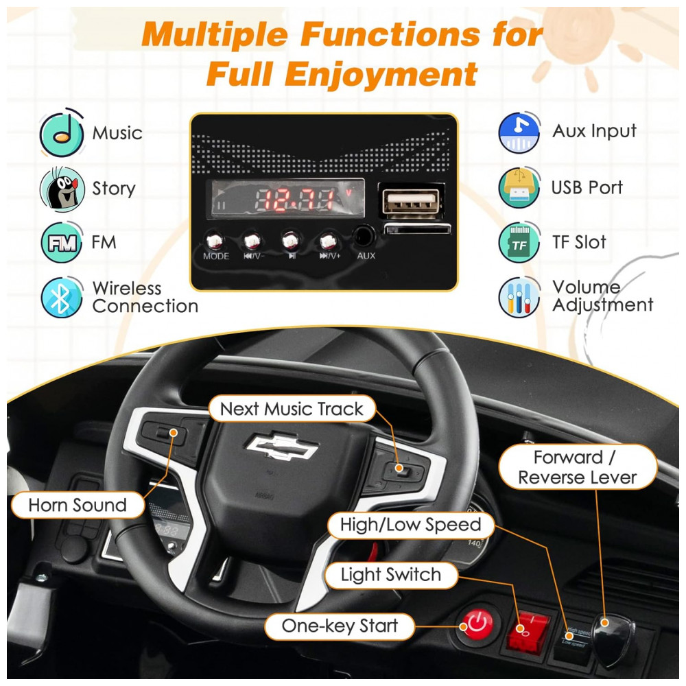 ECTQ46FDQDNB0B_1-1.jpg - Carro Infantil Elétrico 12V Chevrolet Tahoe, Controle Remoto, Suspensão, Música, Luzes, Costzon, Preto