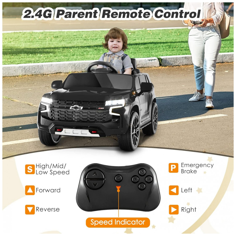 ECTQ46FDQDNB0B_2-1.jpg - Carro Infantil Elétrico 12V Chevrolet Tahoe, Controle Remoto, Suspensão, Música, Luzes, Costzon, Preto