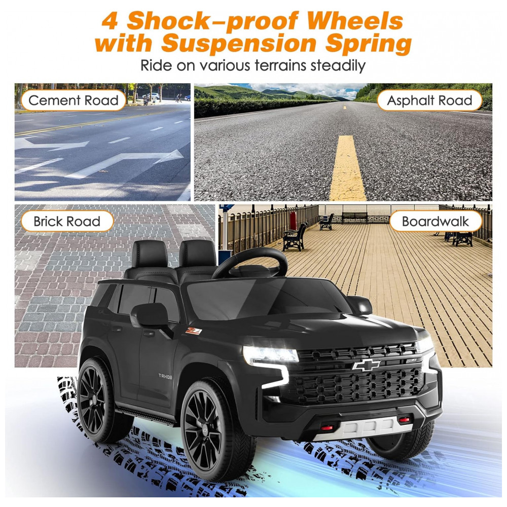 ECTQ46FDQDNB0B_3-1.jpg - Carro Infantil Elétrico 12V Chevrolet Tahoe, Controle Remoto, Suspensão, Música, Luzes, Costzon, Preto